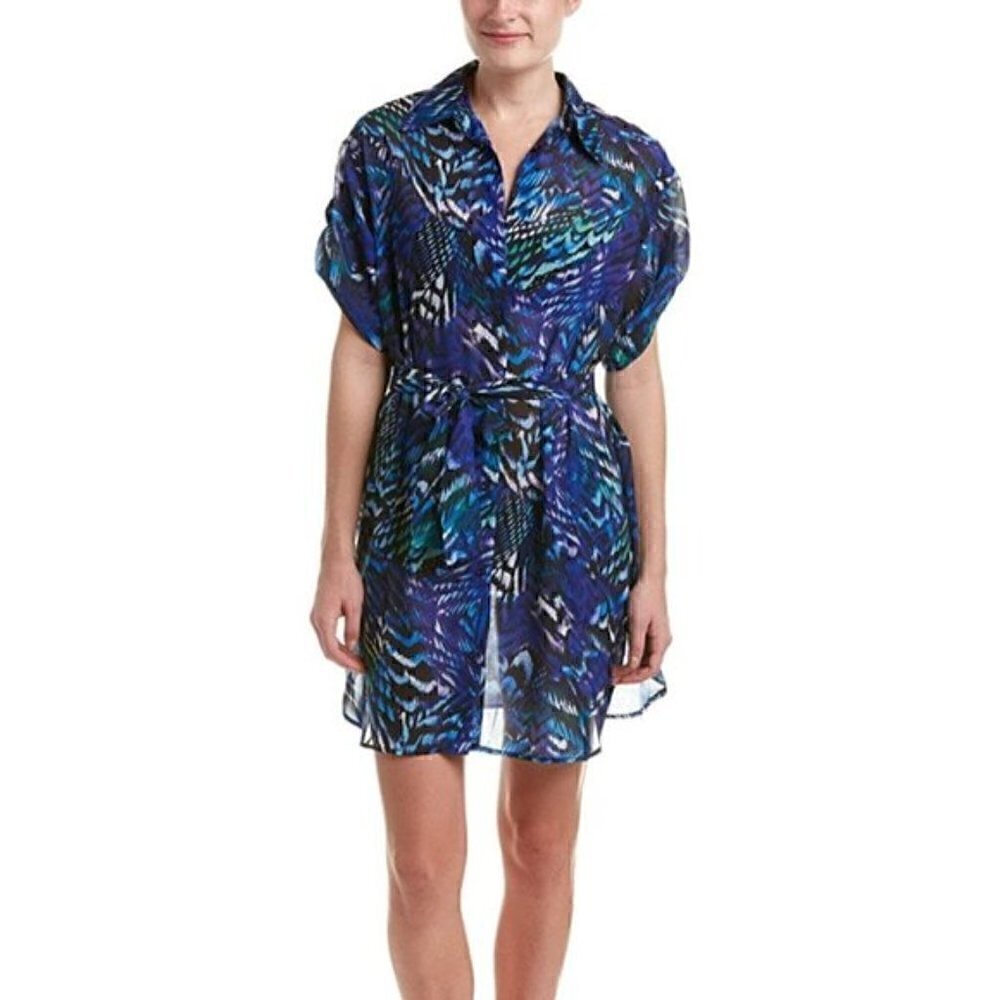 Gottex Swim Coverup S NWT Poetic Wings Belted Semi Sheer Button Down Vacatio